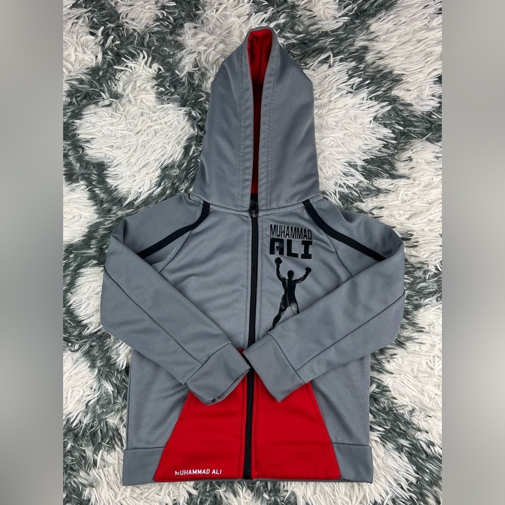 Muhammad Ali Kids Boys Gray Black Red Full Zip Hoodie Size 6